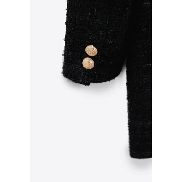 NWT Zara black textured tweed-like longer line blazer coat, M - Picture 8 of 12